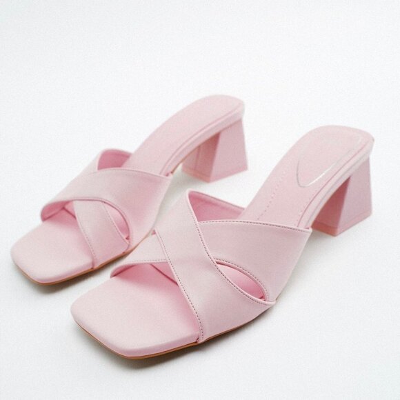 Zara Pink Mid Block Heel Sandals Size 36 3328/910/050 - Picture 1 of 10